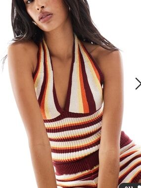ASOS DESIGN knit halter top in multi stripe